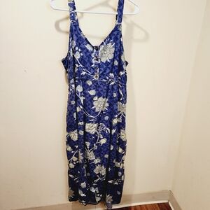 SONOMA Women's Plus Siz Blue Floral Flare Linen Blend Casual Midi Dress size XXL
